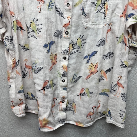 CJ Banks Bird Print Gauzy Button Shirt Womens 3X Novelty Beach Coastal Nautical - Picture 4 of 11